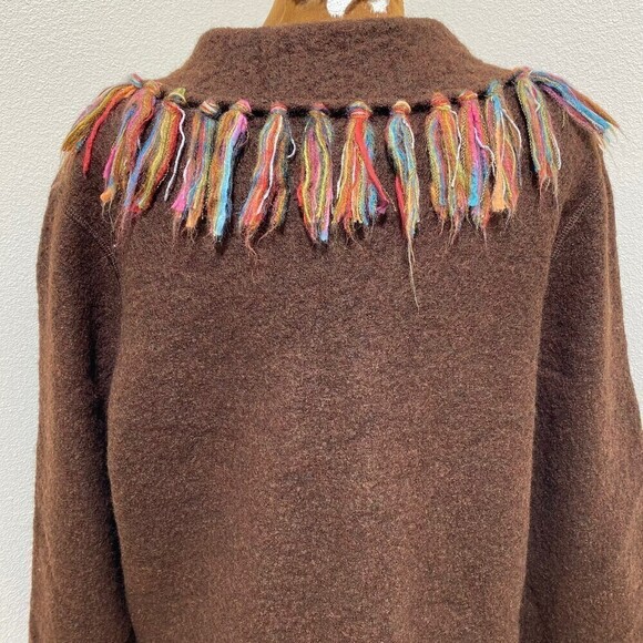 Lark Lane 100% Wool Fringe Brown Shawl/ Cardigan Size Large - Picture 11 of 12
